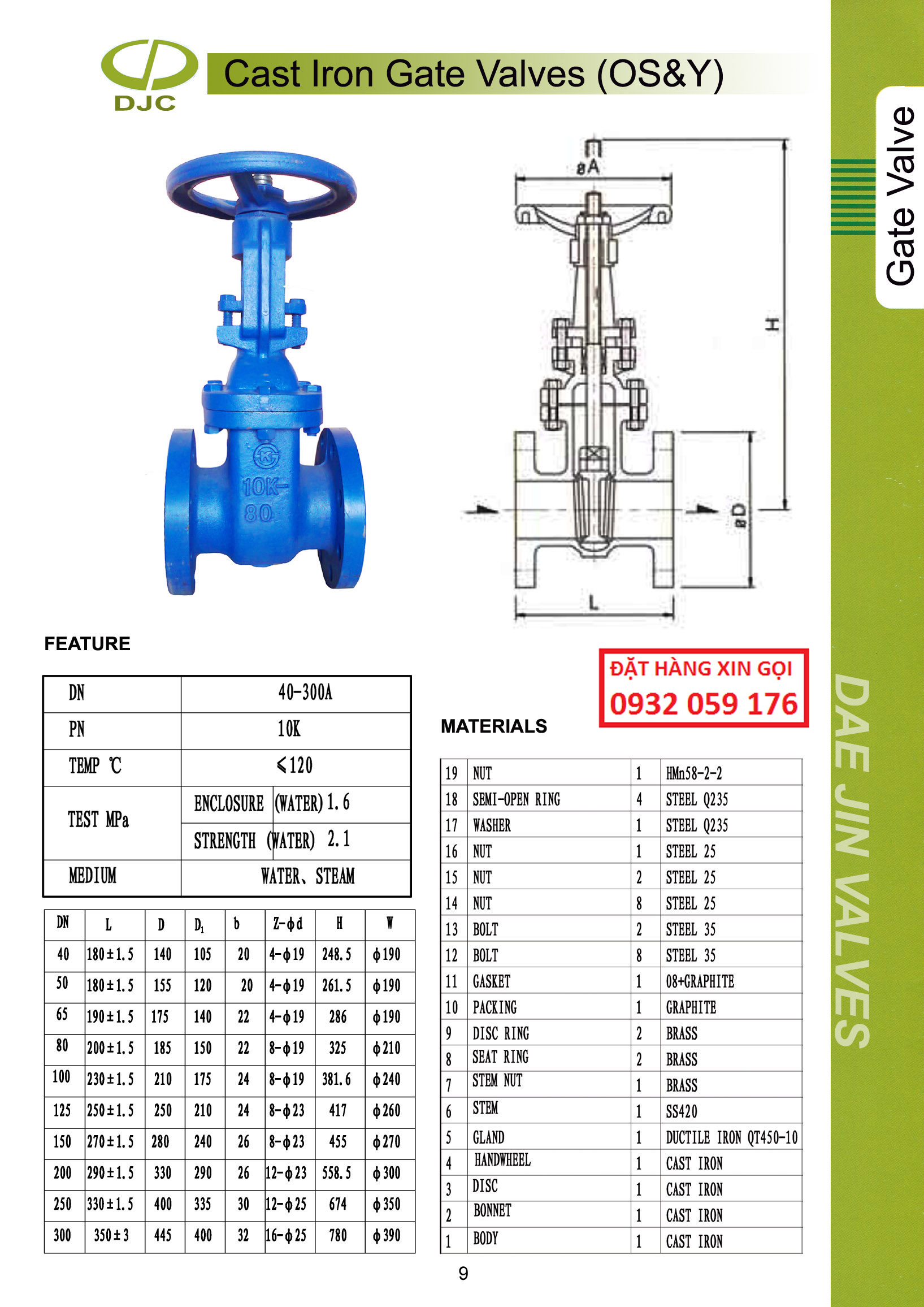 van cổng ty nổi, cast iron gate valve daejin