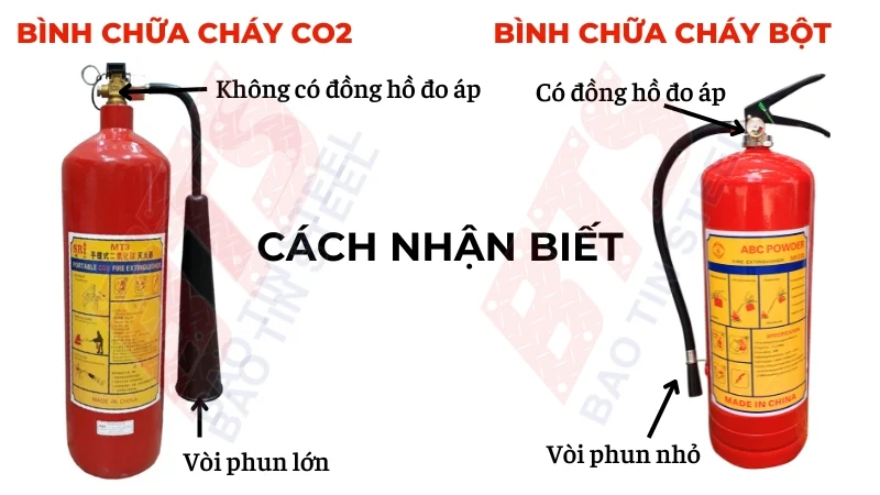 Cách nhận biết bình cứu hoả CO2 và bình bột